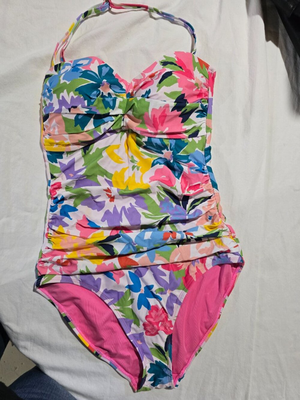 Anne Cole Floral Ruched One-Piece Swimsuit Size 10 Colorful Watercolor Floral